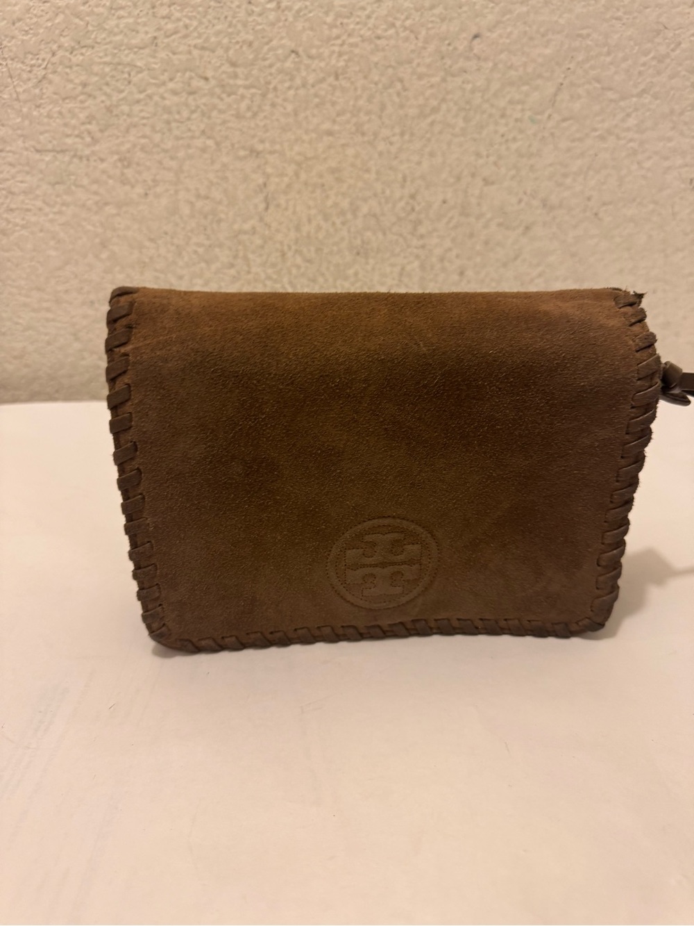 Tory Burch Brown Suede Whipstitched Crossbody